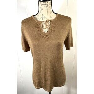 Vintage Sag Harbor Size Small Pullover Top Tie Front Bronze Brown Timeless